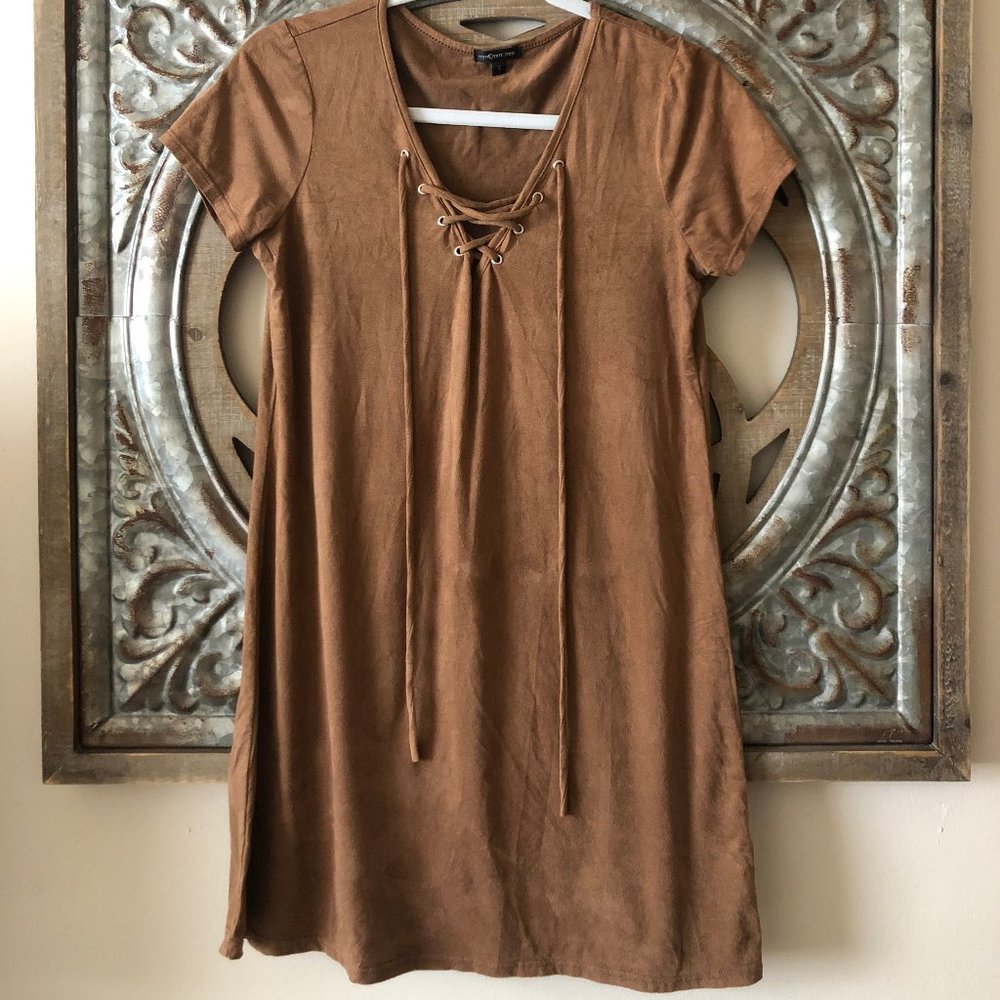 Brown Lace-up Short Sleeve Dress